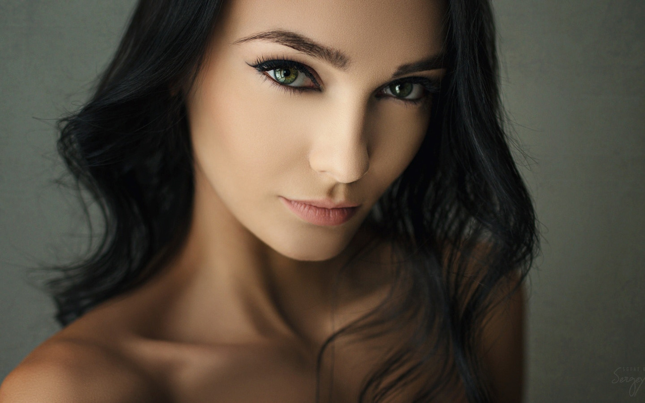 women, face, portrait, black hair, simple background, sergey fat, , , , , , ,  , kseniya alekseevskaya