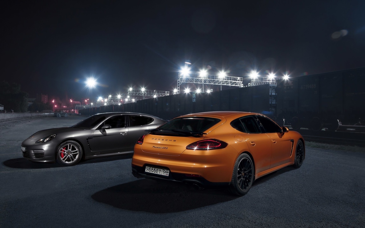 porsche, panamera, gts, orange, and, gray, supercars