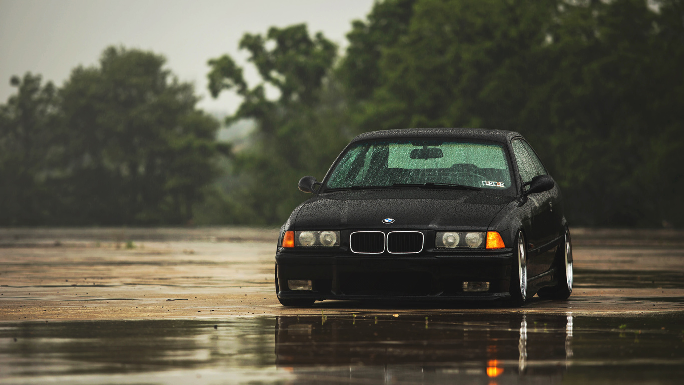 Картинки bmw, e36, дождь, black - обои 1366x768, картинка №203966