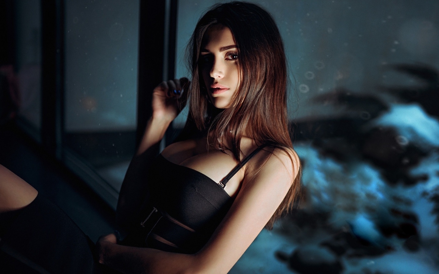 women, portrait, depth of field, window, sitting, ivan gorokhov, black dress, , , , ,  , , ,  