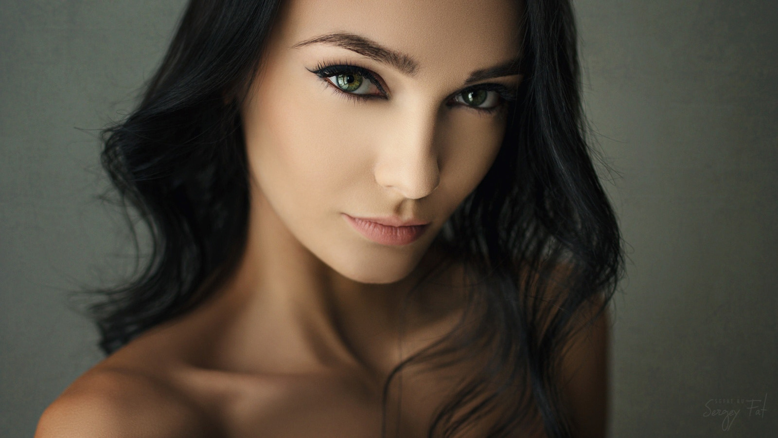 women, face, portrait, black hair, simple background, sergey fat, , , , , , ,  , kseniya alekseevskaya