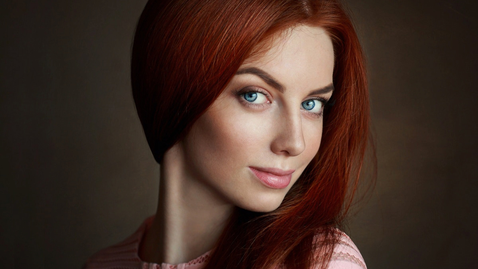 women, redhead, face, portrait, blue eyes, sean archer