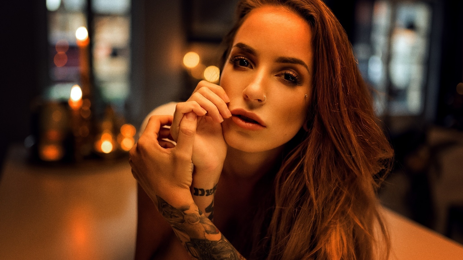 women, face, portrait, tattoos, depth of field, nose rings, miro hofmann,  , , , , ,  ,  ,   