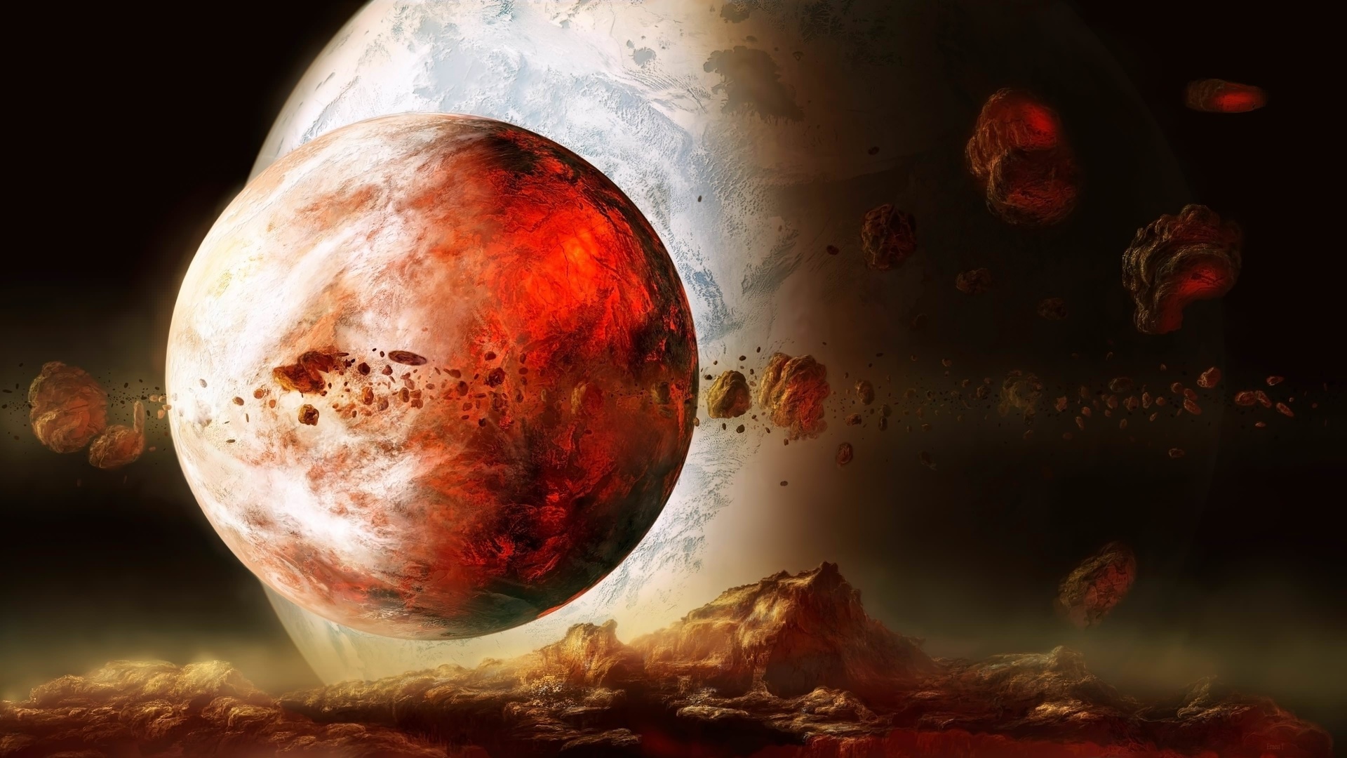 sci fi, large, rocks, red, planet, 