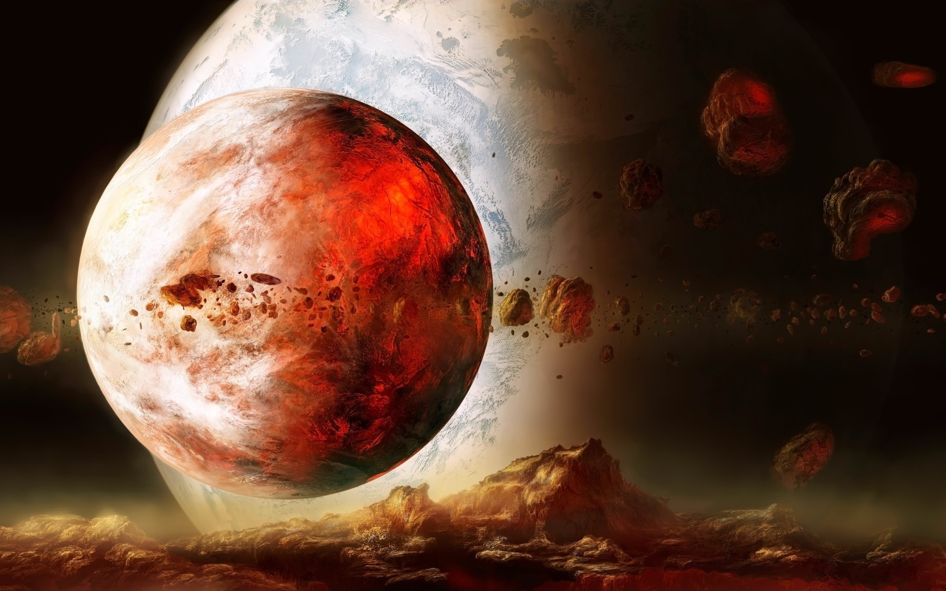 sci fi, large, rocks, red, planet, 