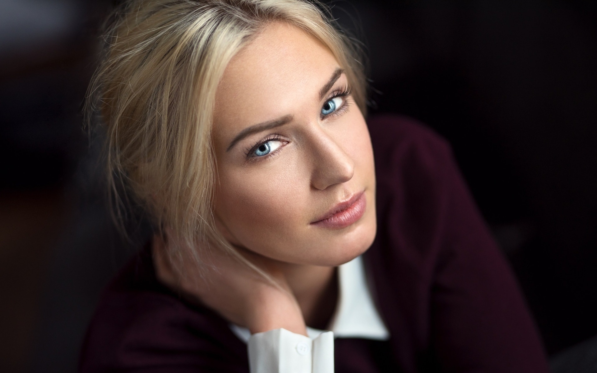 women, face, portrait, blonde, blue eyes, depth of field, , , , ,  , 