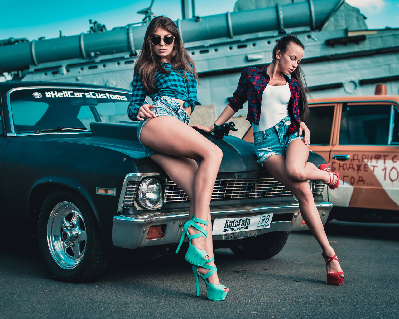 women, sunglasses, high heels, jean shorts, car, shirt, ass, women outdoors, women with glasses, brunette, , ,  ,  ,  , , , ,   ,   , , 