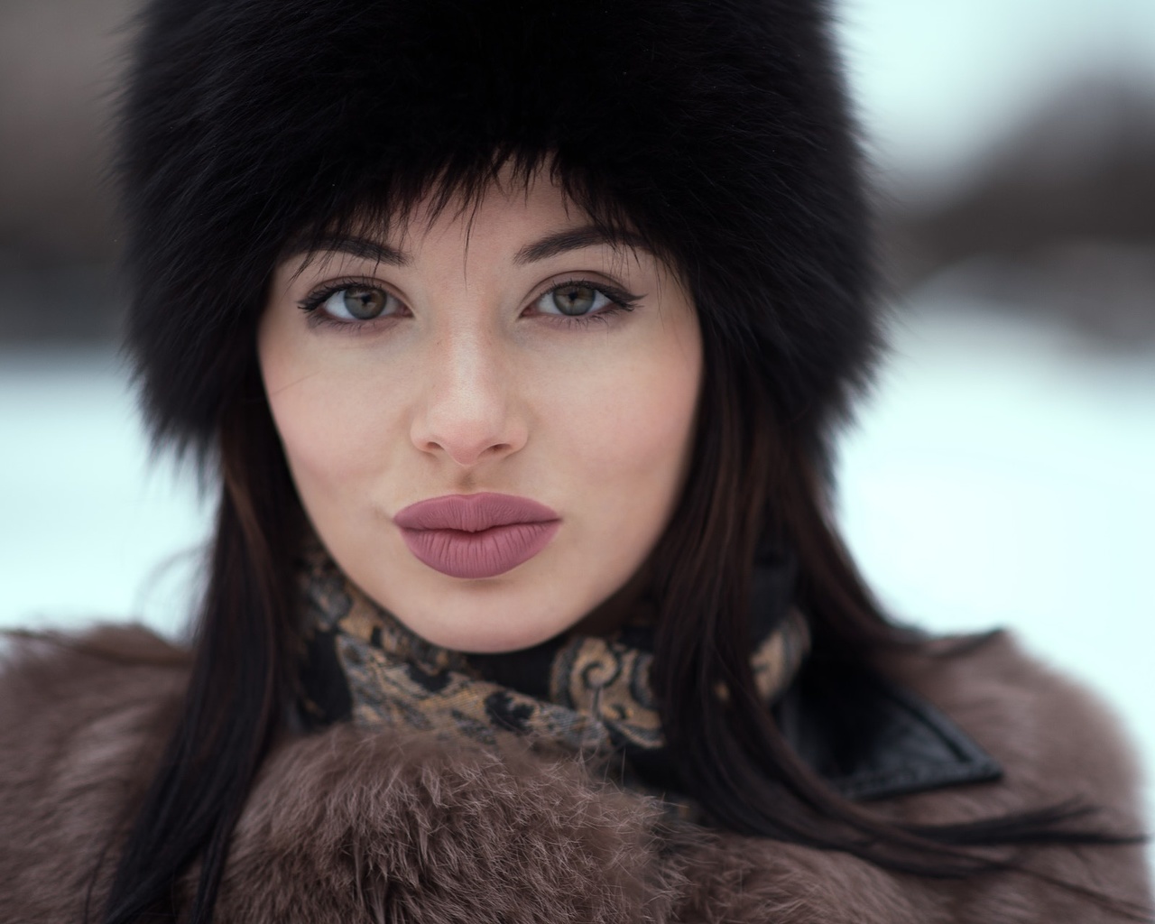 women, depth of field, fur, portrait, face, , , , , 