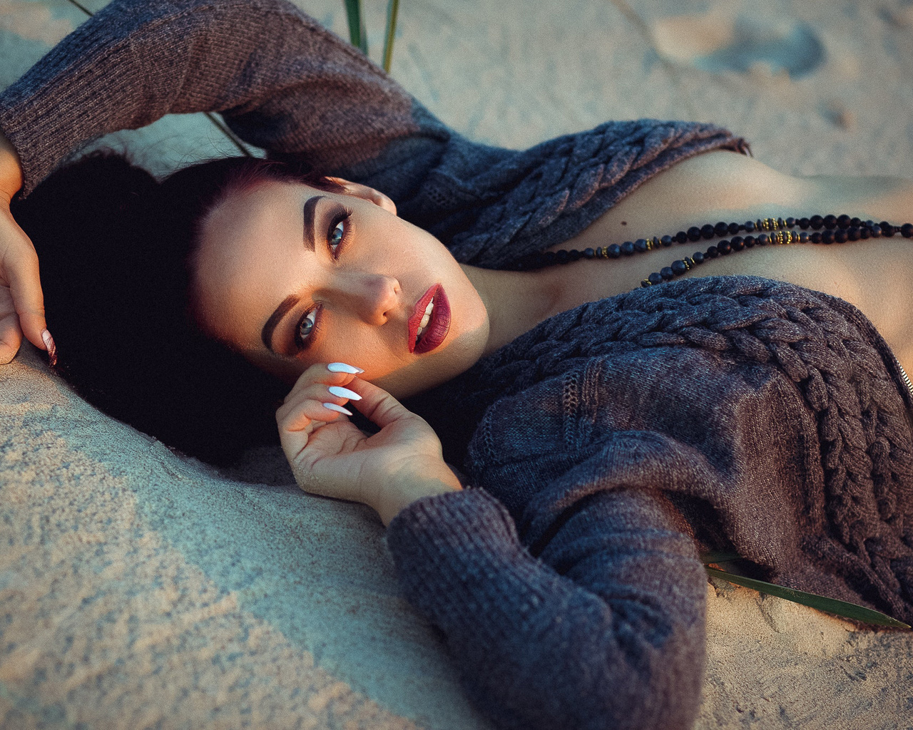 women, face, sand, portrait, necklace, white nails, , , , , , , , 