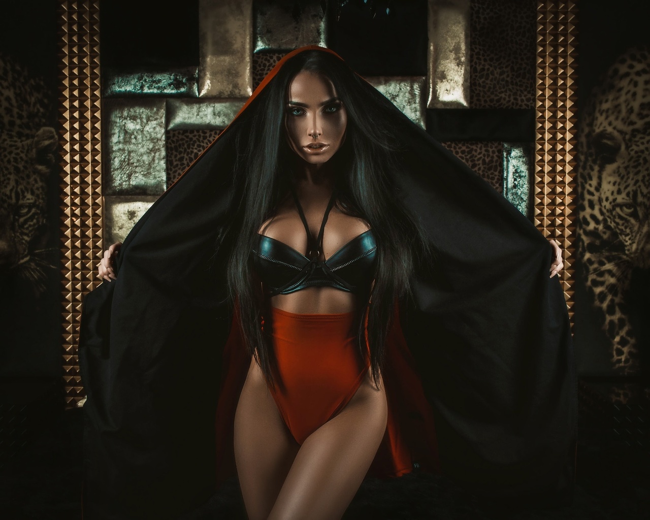 women, tanned, lingerie, louis de navarre, long hair, hoods, portrait, nose rings, , , ,   ,  , , marianna markina