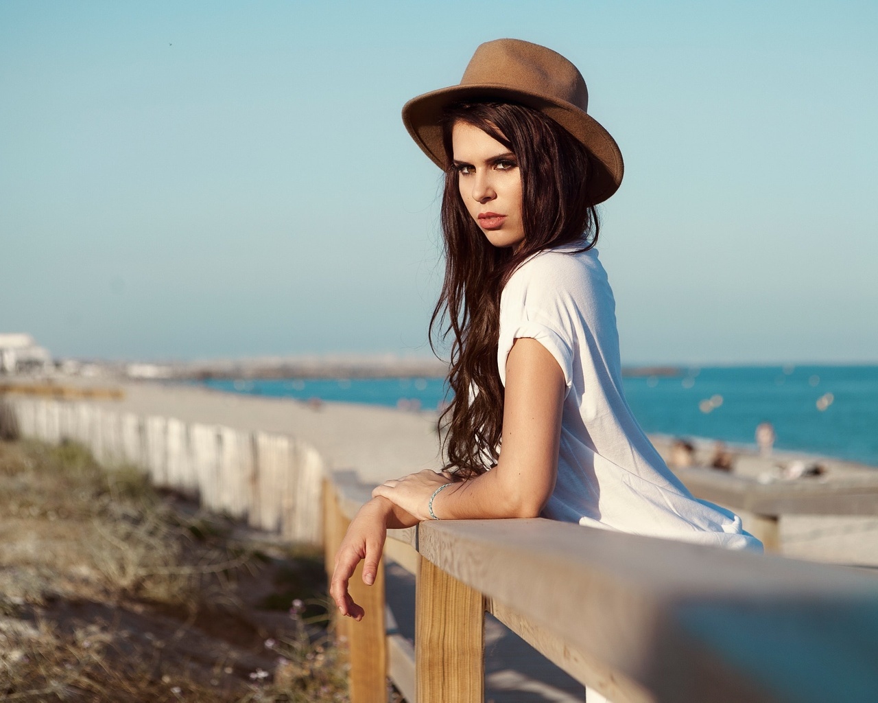 women, hat, portrait, sea, women outdoors, , , , , ,   