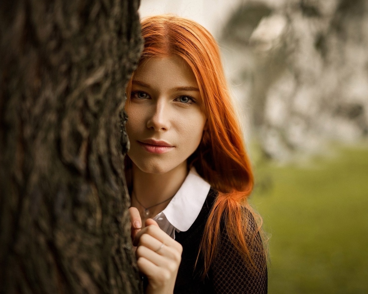 women, portrait, anastasia zhilina, redhead, women outdoors, depth of field, face, trees, , ,  , ,   , , 