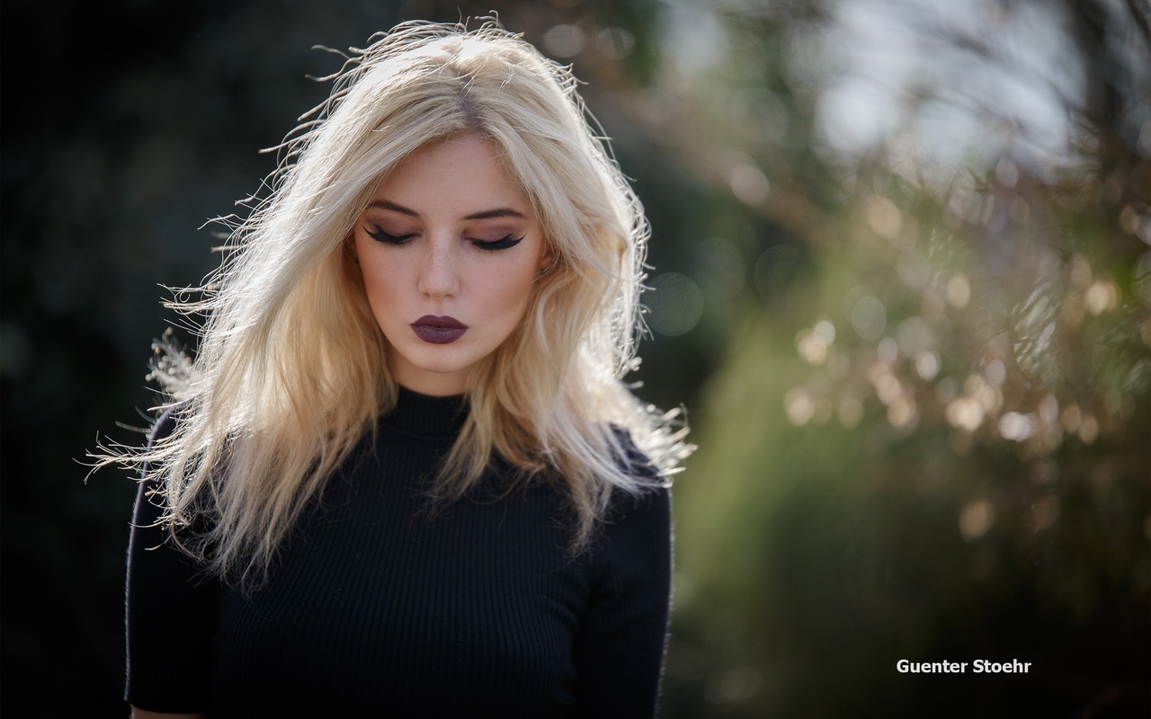 women, blonde, portrait, guenter stoehr, closed eyes, depth of field, women outdoors, eyeliner, , , ,  ,   