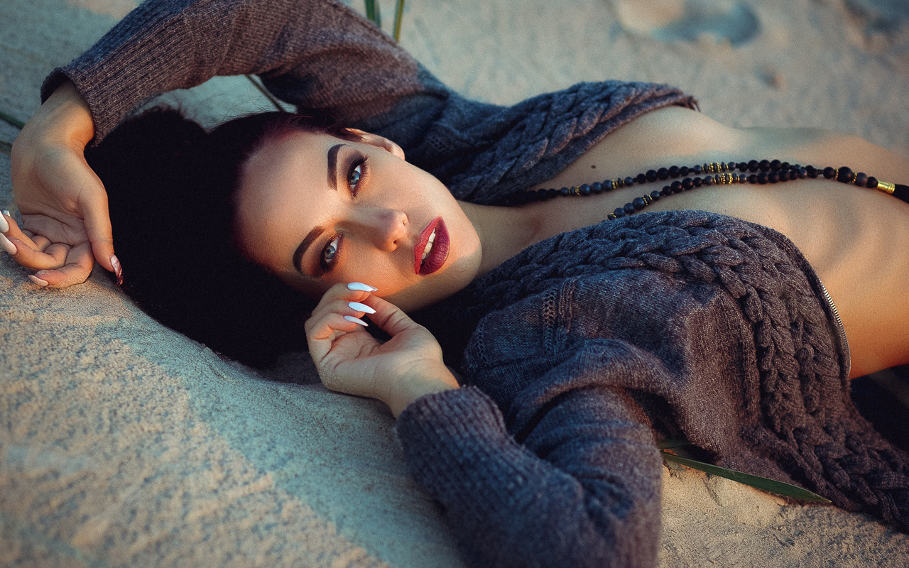 women, face, sand, portrait, necklace, white nails, , , , , , , , 