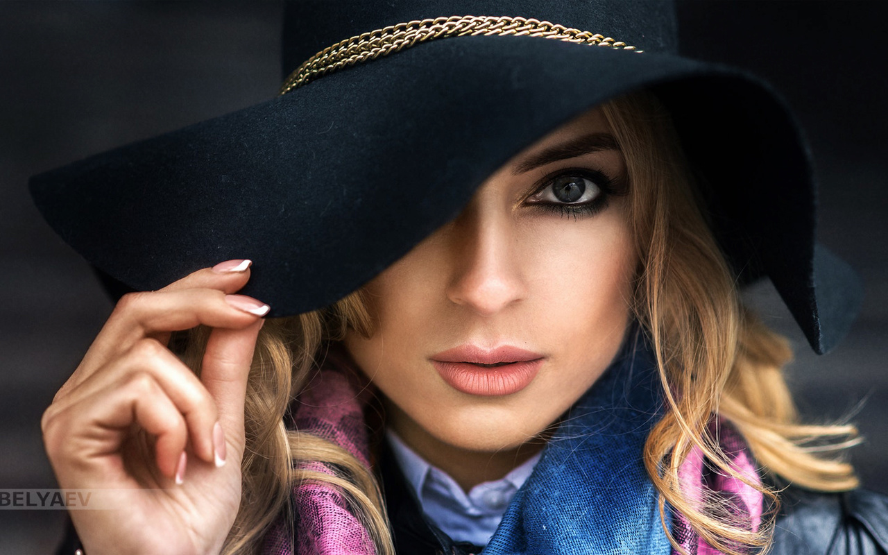 women, hat, blonde, portrait, face, dmitry belyaev, , , , , ,  