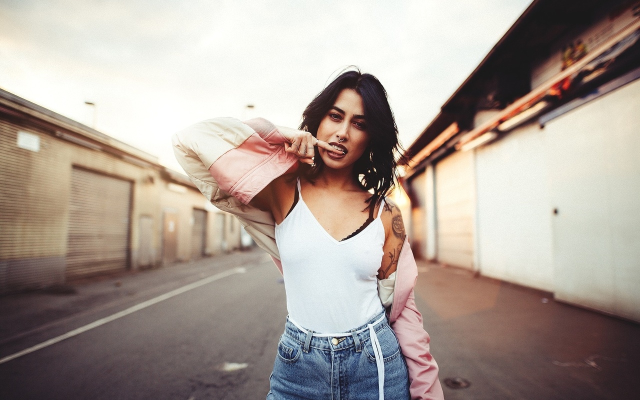 women, portrait, sebastian heberlein, tattoo, brunette, sweater, finger in mouth, women outdoors, nose rings, , , , , ,   ,   