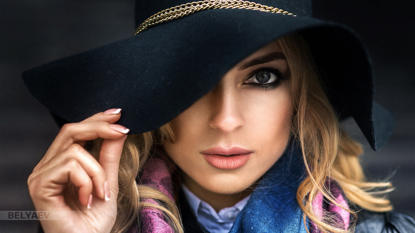 women, hat, blonde, portrait, face, dmitry belyaev, , , , , ,  