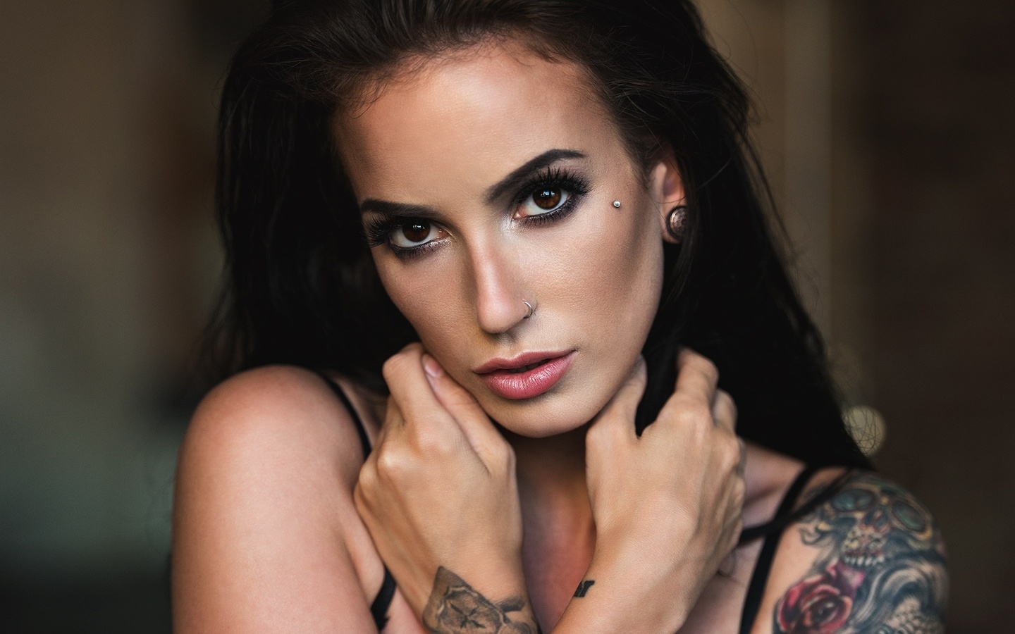 women, face, portrait, nose rings, tattoo, piercing, depth of field, , , , , , 