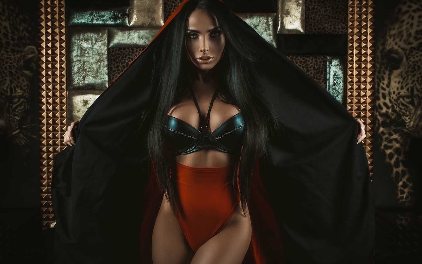 women, tanned, lingerie, louis de navarre, long hair, hoods, portrait, nose rings, , , ,   ,  , , marianna markina