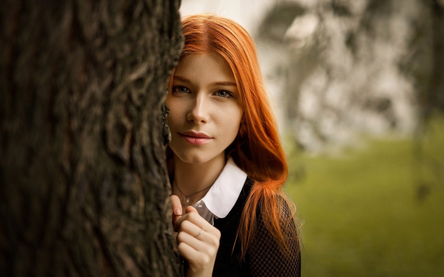 women, portrait, anastasia zhilina, redhead, women outdoors, depth of field, face, trees, , ,  , ,   , , 