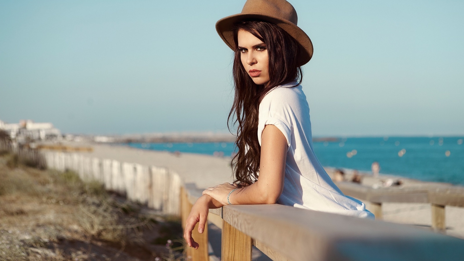 women, hat, portrait, sea, women outdoors, , , , , ,   