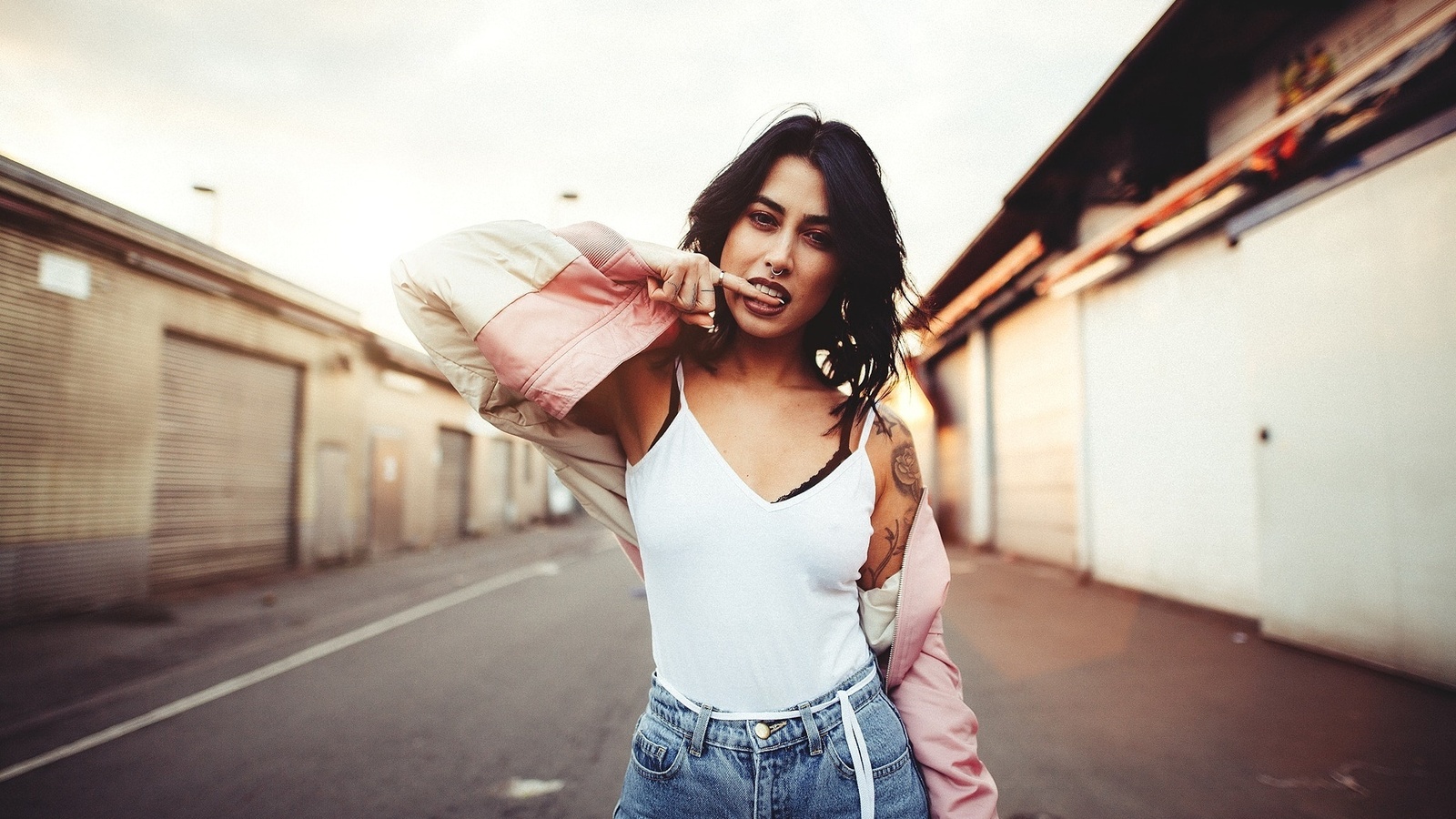 women, portrait, sebastian heberlein, tattoo, brunette, sweater, finger in mouth, women outdoors, nose rings, , , , , ,   ,   