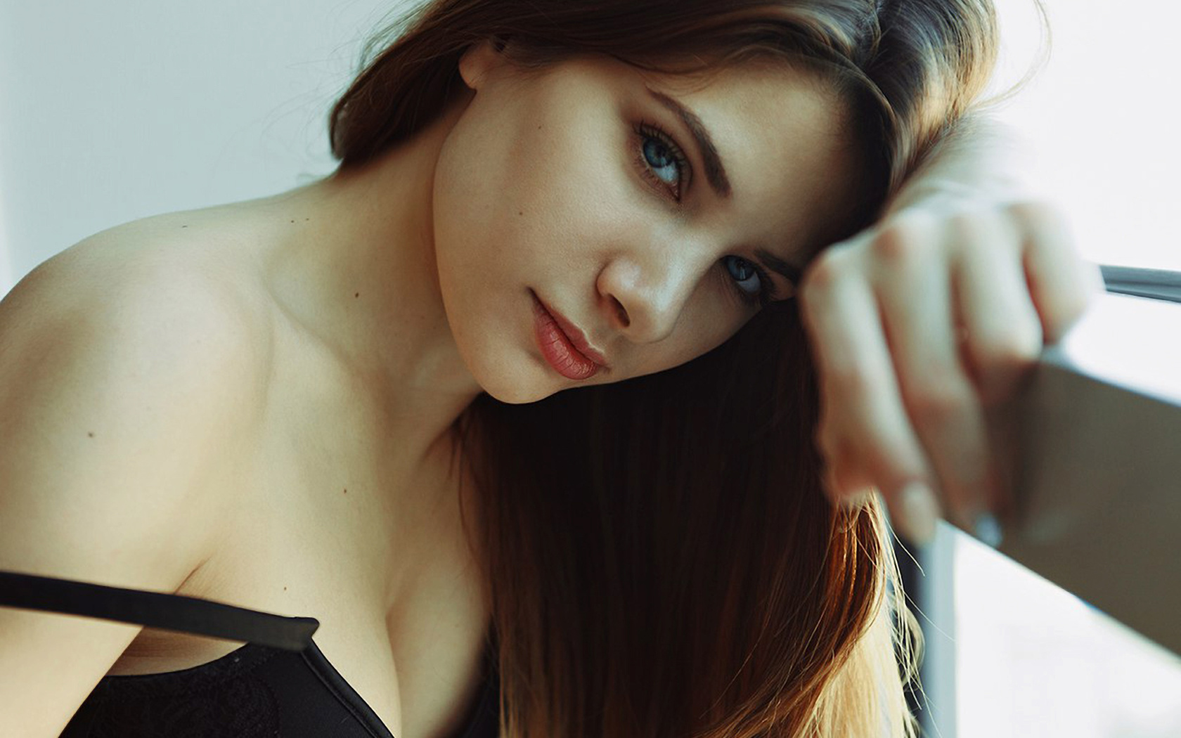 women, face, portrait, blue eyes, black bras, , , ,  , ,  