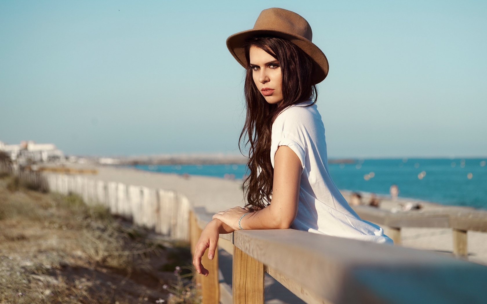 women, hat, portrait, sea, women outdoors, , , , , ,   