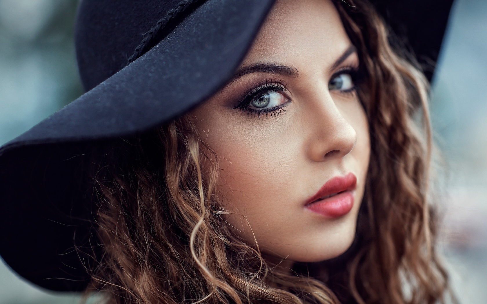 women, alessandro di cicco, face, portrait, hat, depth of field, , , , , ,  