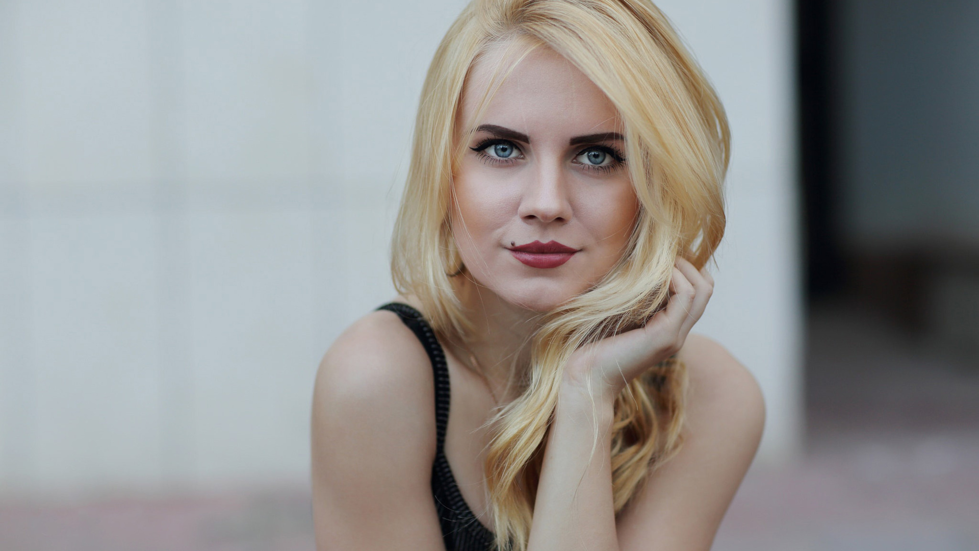 women, blonde, face, portrait, blue eyes, depth of field, , , , , ,  