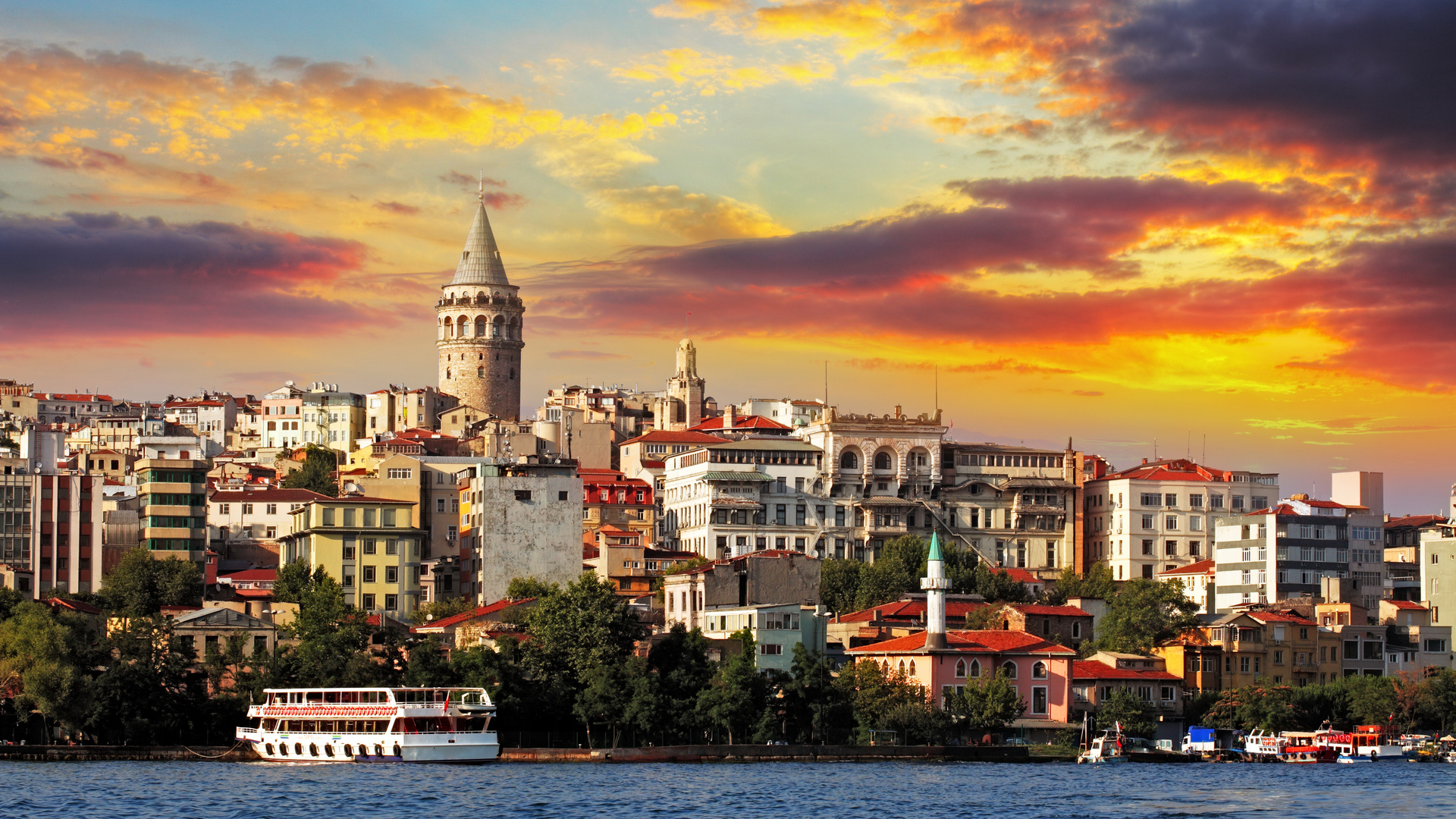 , ,  ,  , , galata tower, ferry, buildings, nature, 