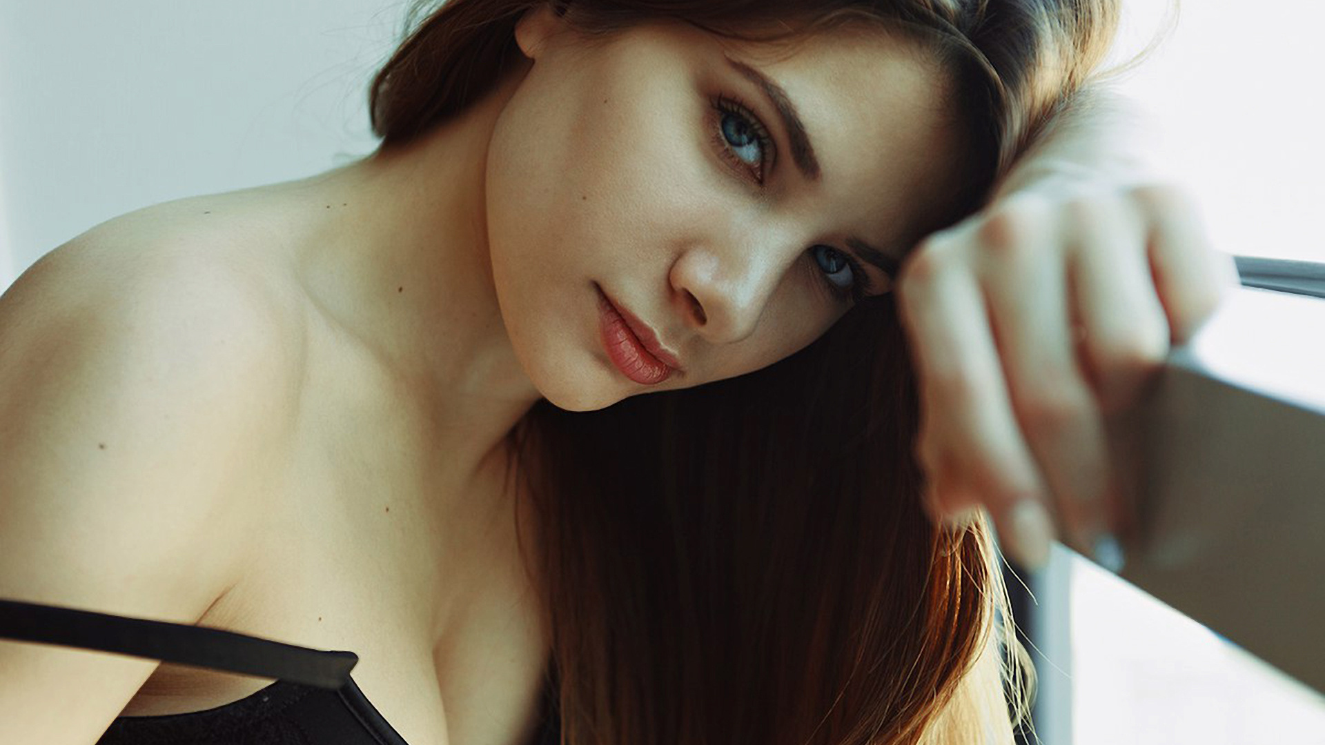 women, face, portrait, blue eyes, black bras, , , ,  , ,  