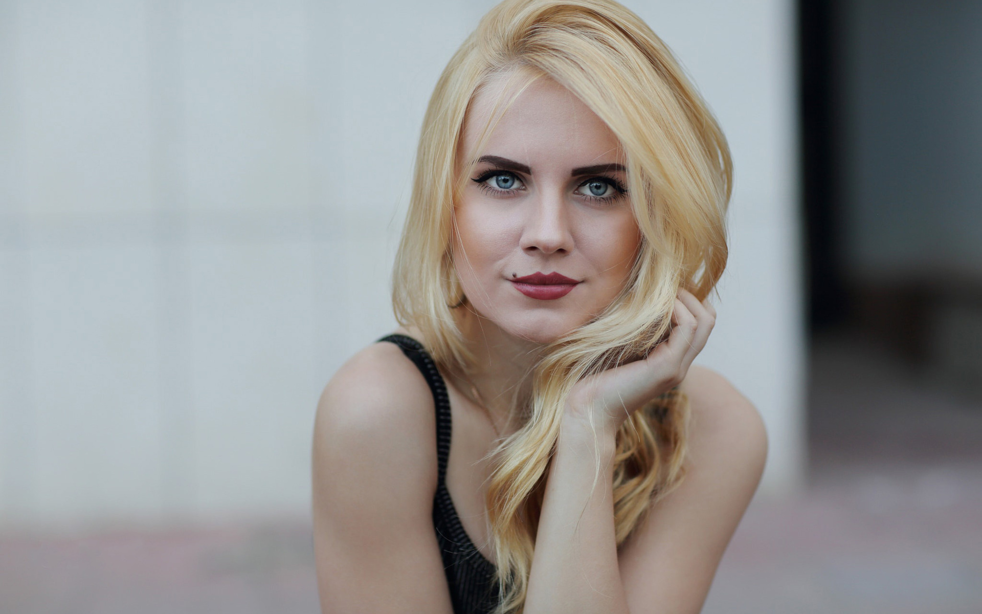 women, blonde, face, portrait, blue eyes, depth of field, , , , , ,  