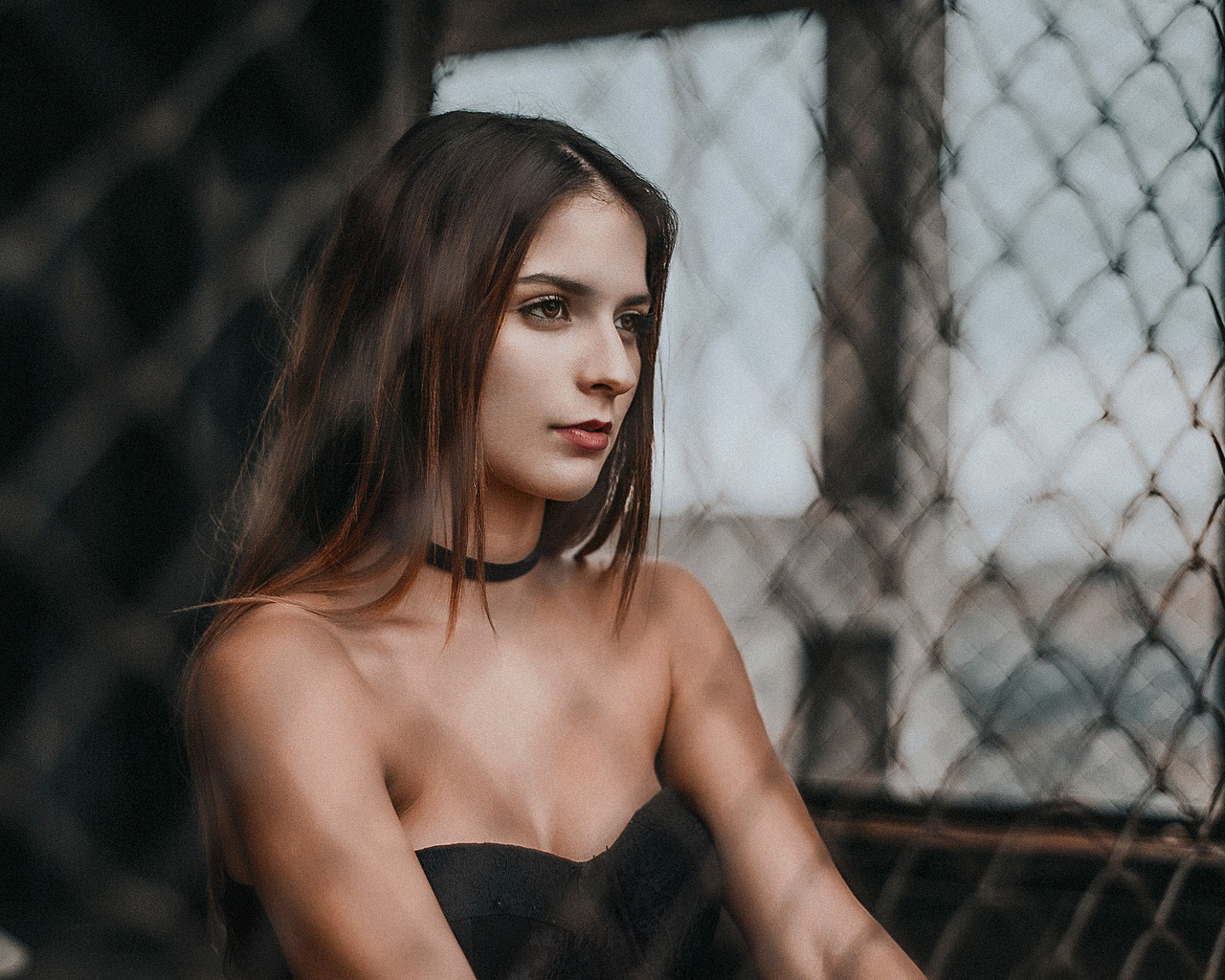 women, choker, portrait, window, looking away, , , ,   , 