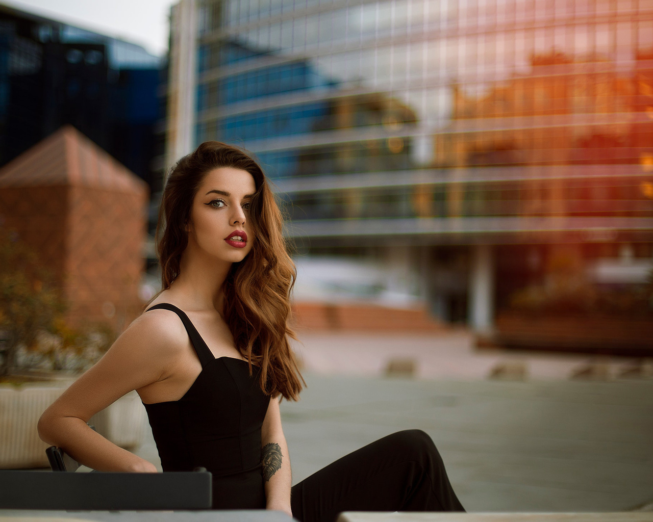 women, portrait, tattoo, depth of field, eyeliner, black clothing, , , ,  ,  