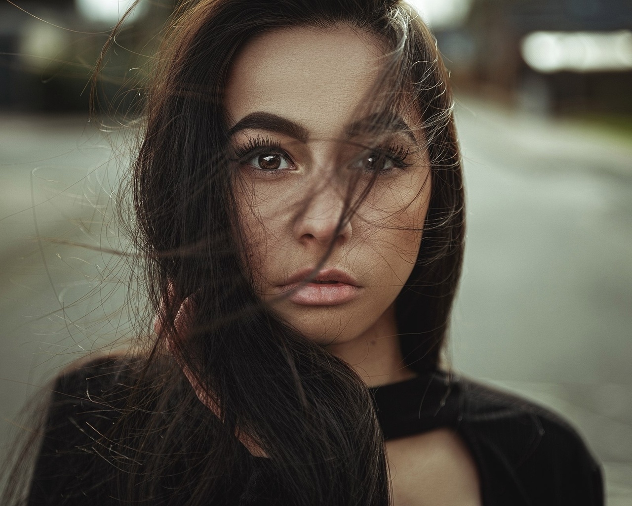 women, face, portrait, hair in face, depth of field, women outdoors, , , ,   ,   