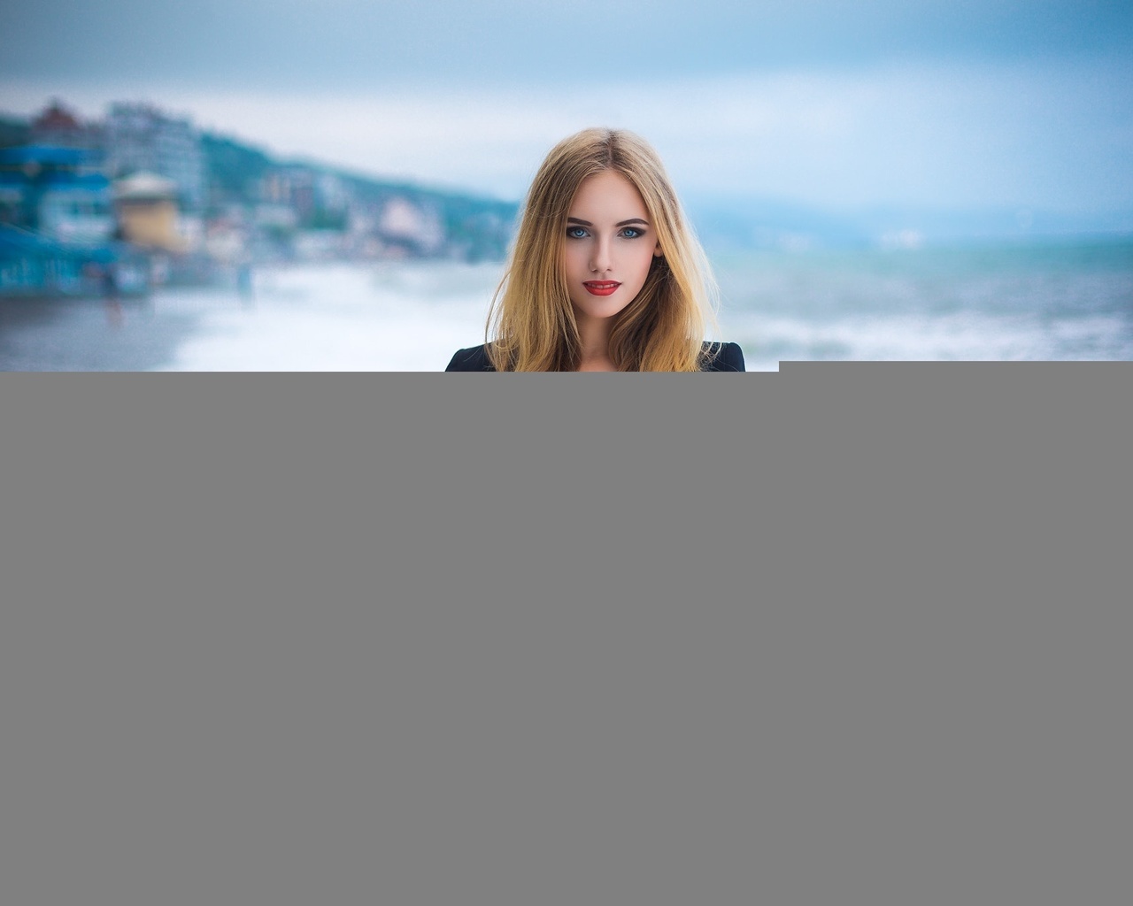 anna balmashnova, women, grigoriy lifin, blonde, skirt, red lipstick, white bra, depth of field, sea, portrait, , , , , ,  ,  , , 