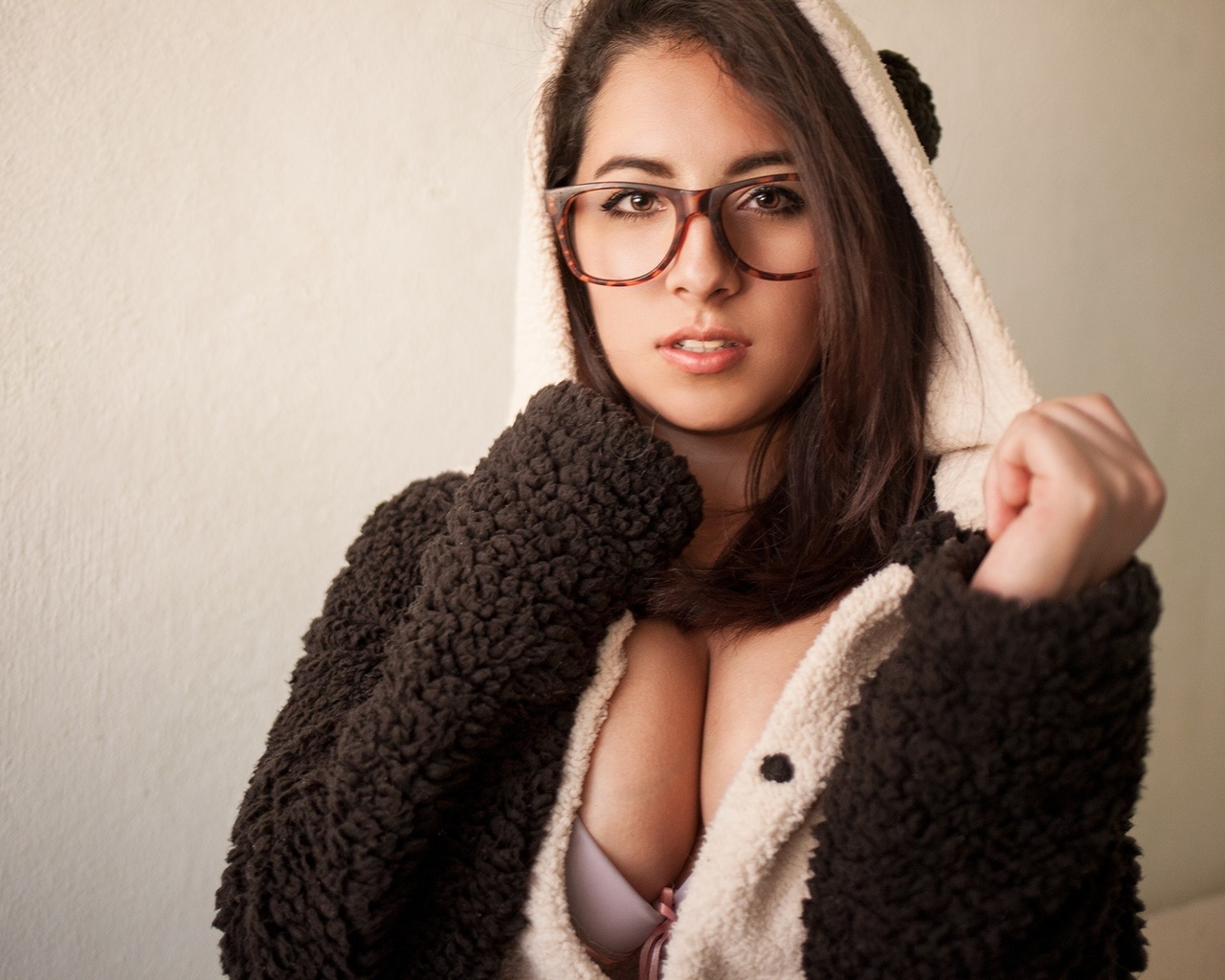 women, portrait, glasses, boobs, bra, simple background, , , , , , , ,  