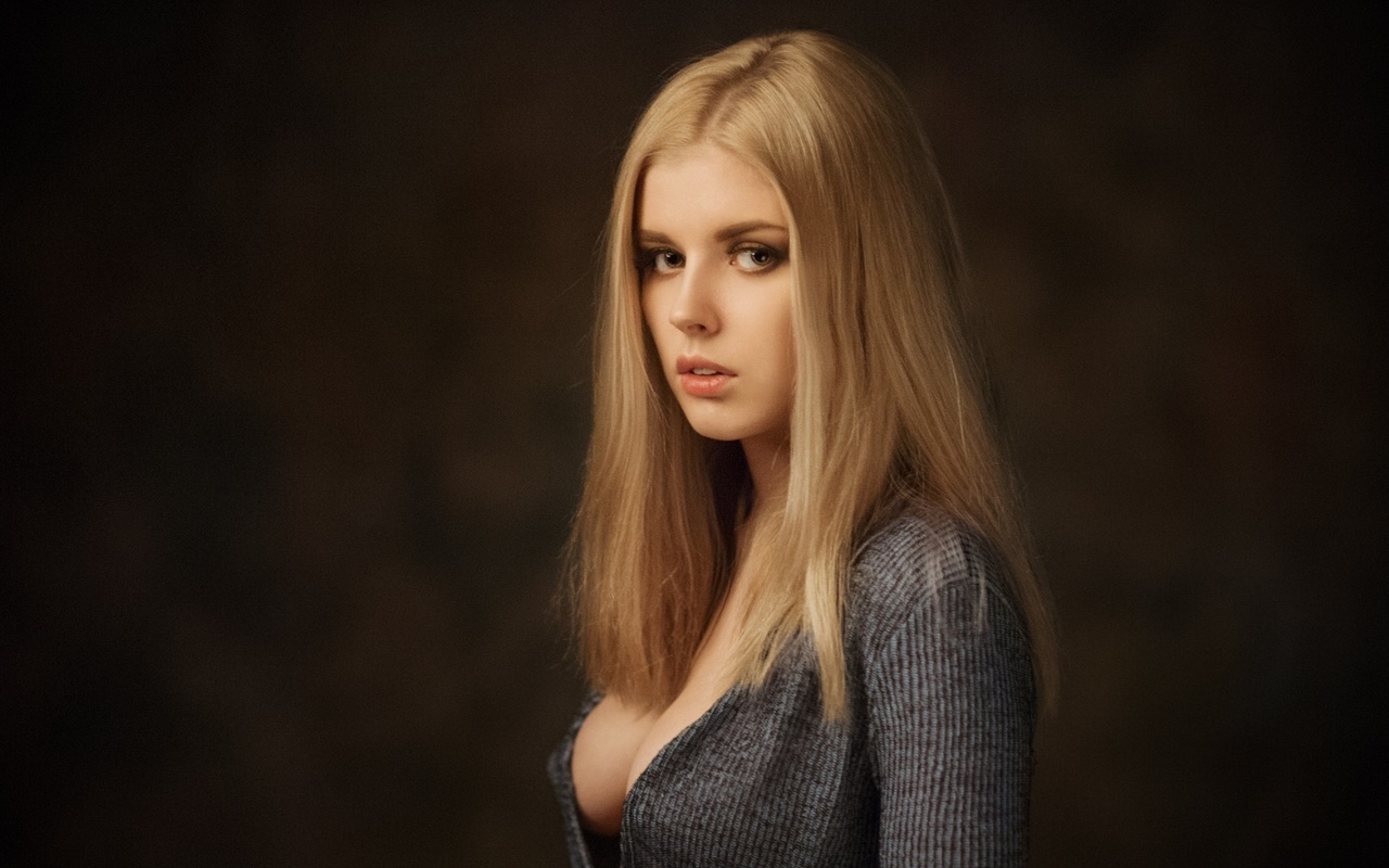 selena werner, maxim maximov, women, portrait, blonde, face, simple background,  , , , , ,  