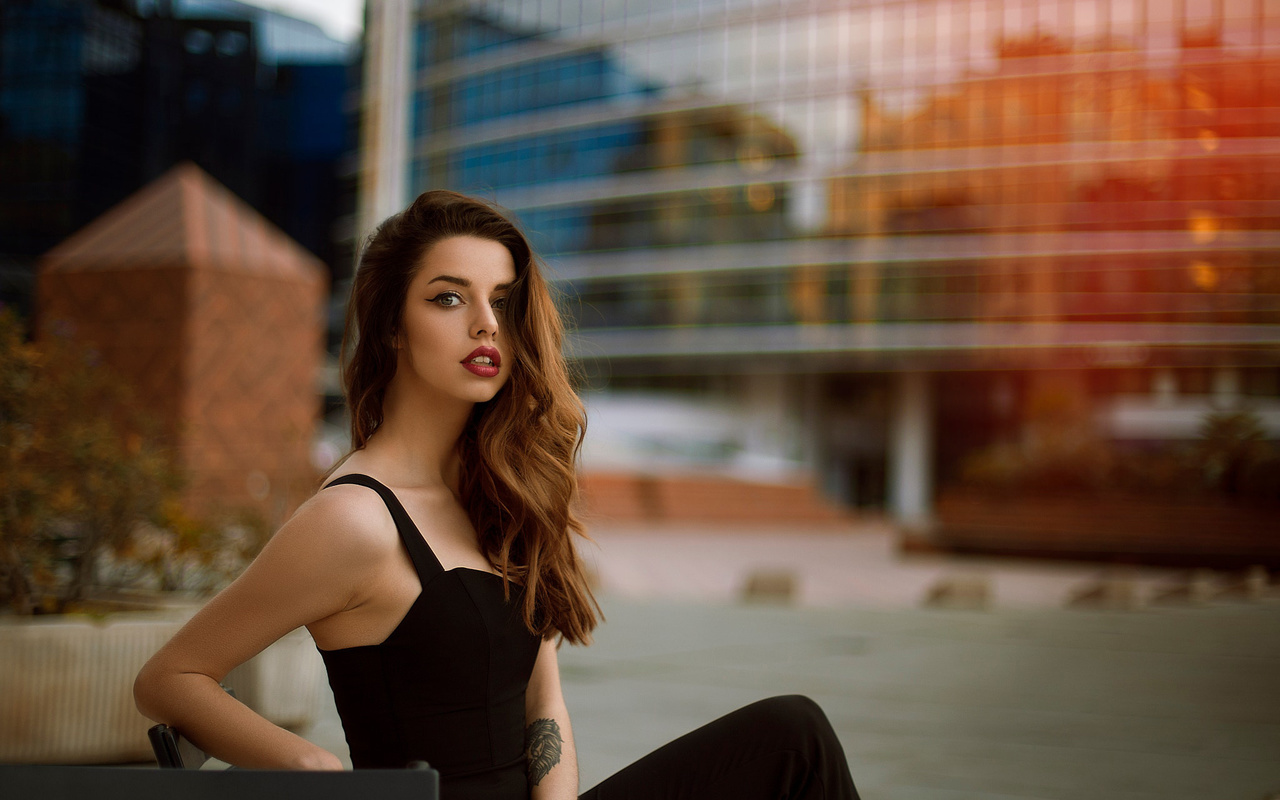 women, portrait, tattoo, depth of field, eyeliner, black clothing, , , ,  ,  