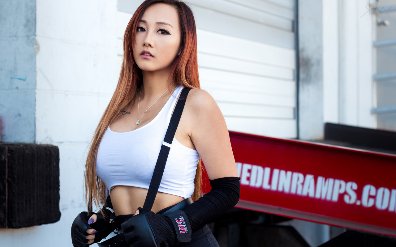 women, asian, suspenders, portrait, gloves, dyed hair, necklace, tattoo, painted nails, eyeliner, , , , , , , , 