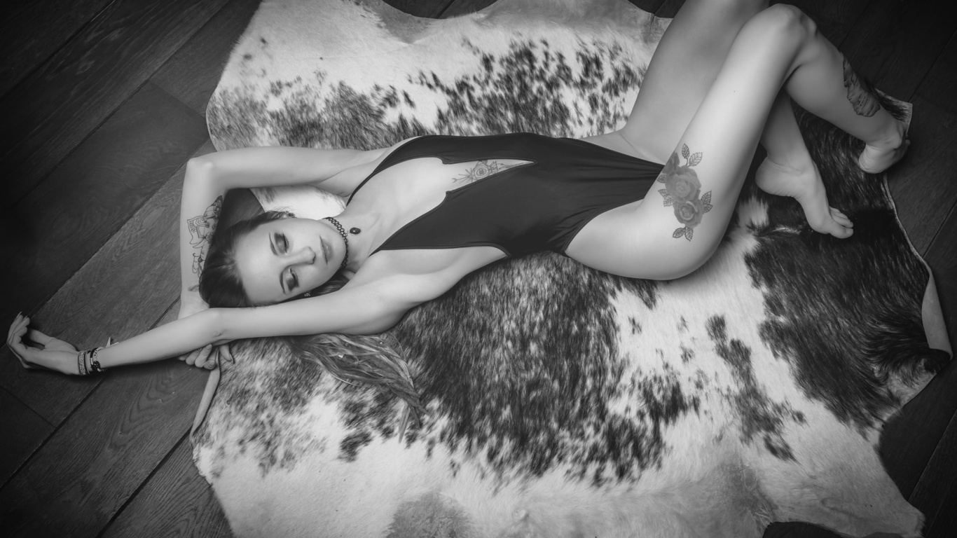 women, top view, lingerie, tattoo, wooden surface, lying on back, armpits, on the floor, choker, monochrome, , , ,  ,  , ,   ,  , , -,  