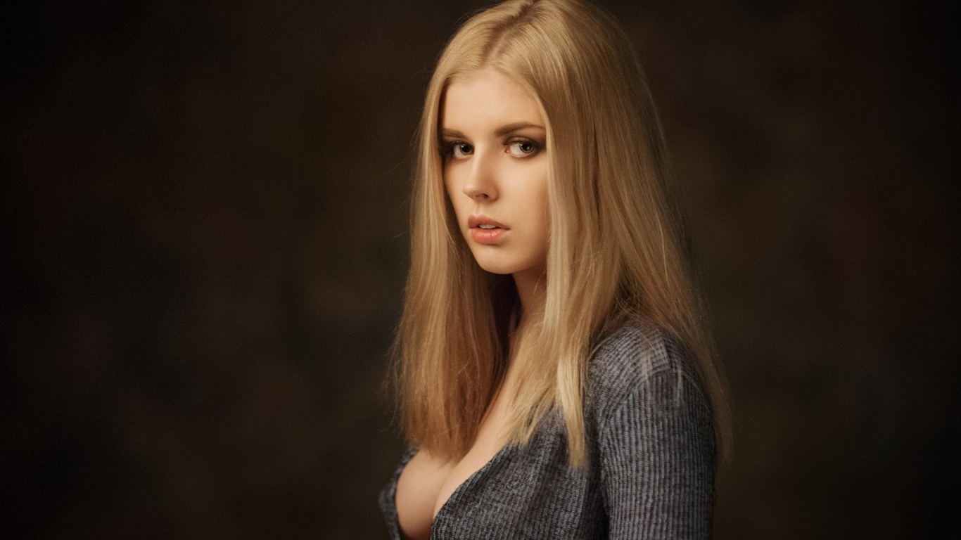 selena werner, maxim maximov, women, portrait, blonde, face, simple background,  , , , , ,  