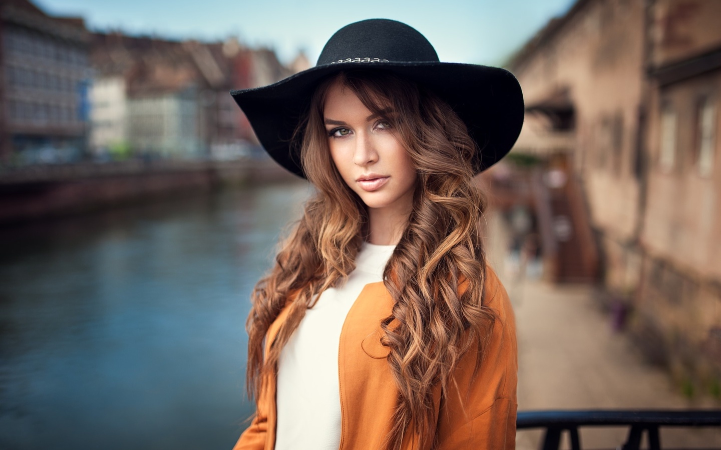 women, river, hat, portrait, depth of field, , , , , ,   