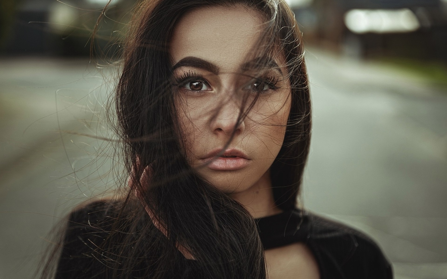 women, face, portrait, hair in face, depth of field, women outdoors, , , ,   ,   