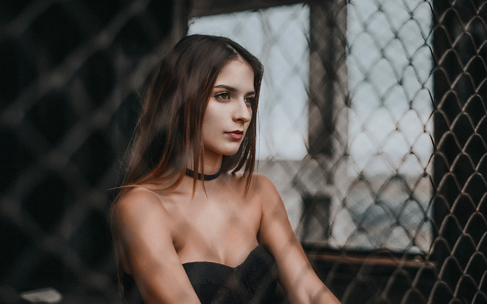 women, choker, portrait, window, looking away, , , ,   , 