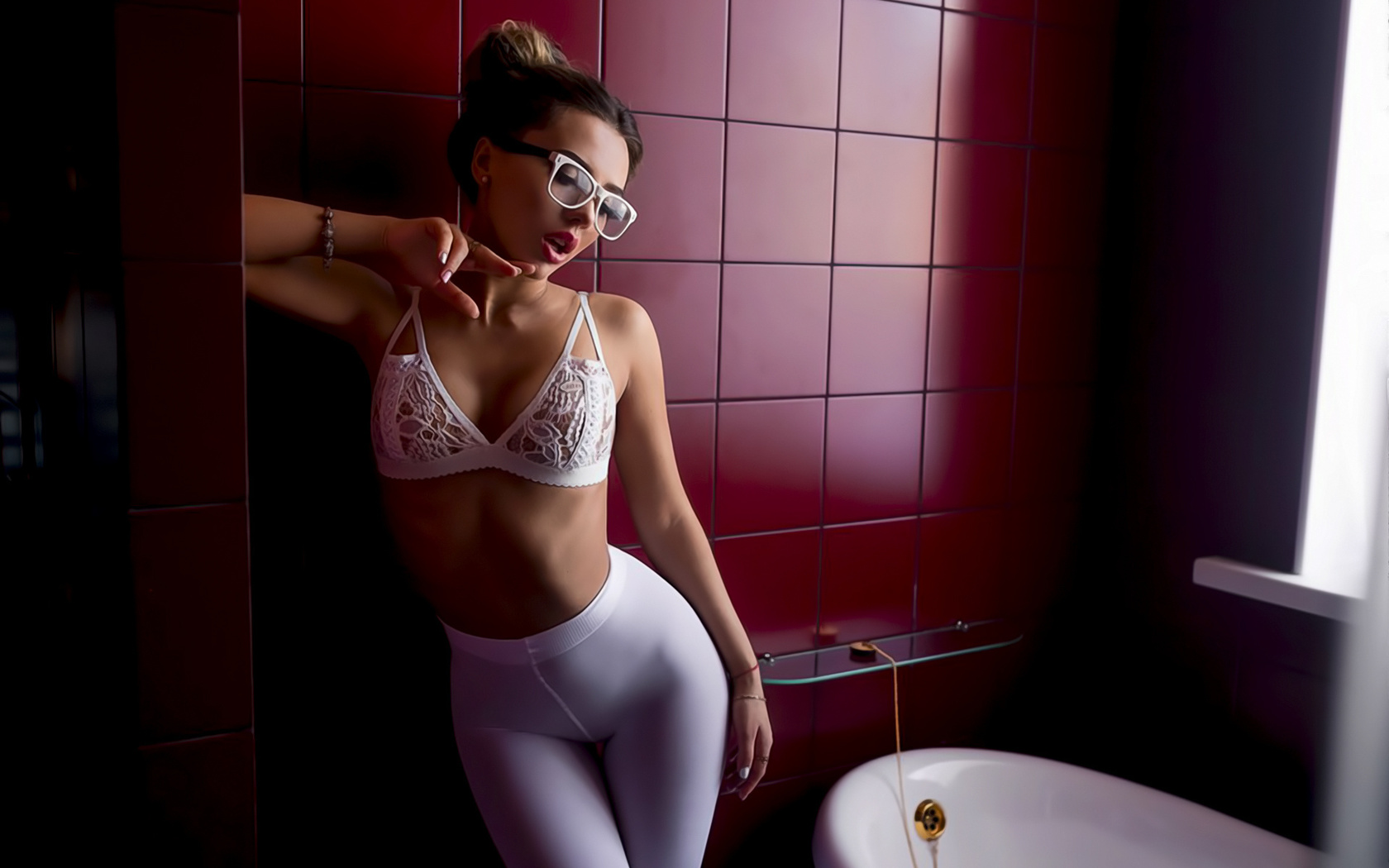 darina markina, blonde, white bra, portrait, the gap, bathtub, glasses, belly, see-through clothing, brunette, , , , , ,  , , , , 