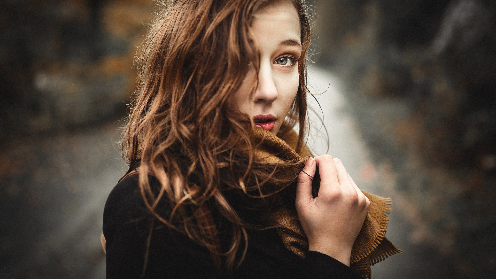 women, portrait, face, hair in face, women outdoors, depth of field, , , ,   ,   