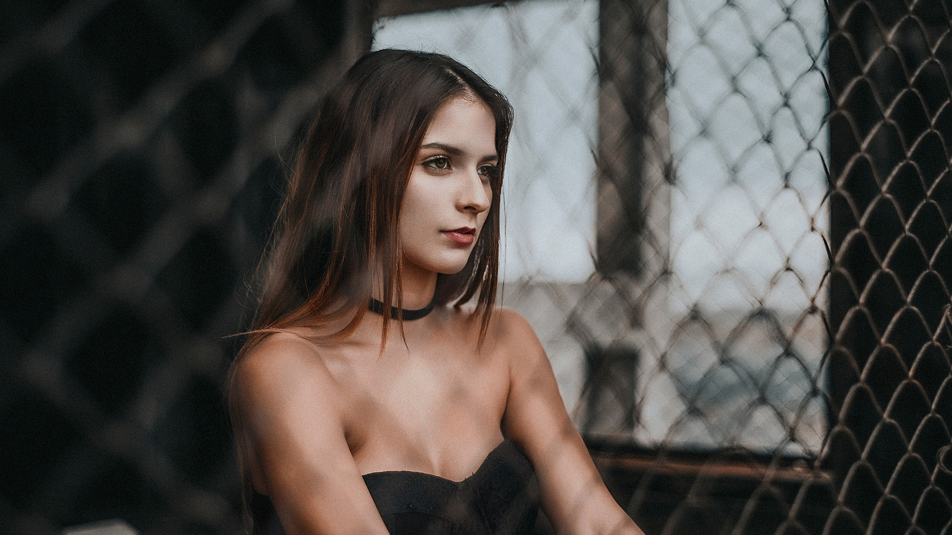 women, choker, portrait, window, looking away, , , ,   , 