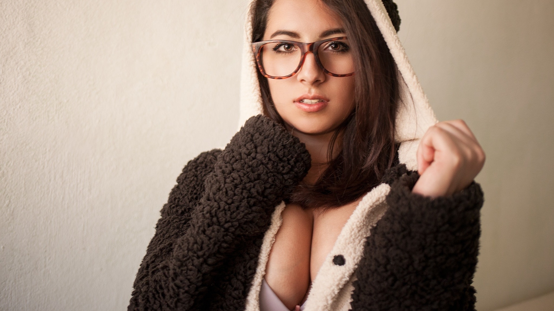 women, portrait, glasses, boobs, bra, simple background, , , , , , , ,  